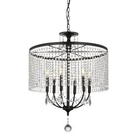 6 - Light Dimmable Crystal Chandelier (Color: Black)